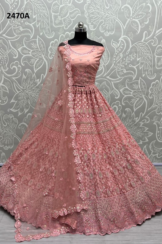Premium Light Pink Bridal Lehenga with Heavy Multi Thread,Sequence and diamond work